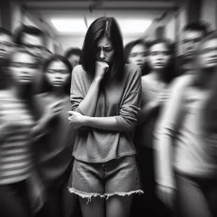 Depiction of a girl's social phobia as an example of complex phobias.