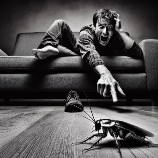 Representation of an example of phobias, about the irrational fear of cockroaches.